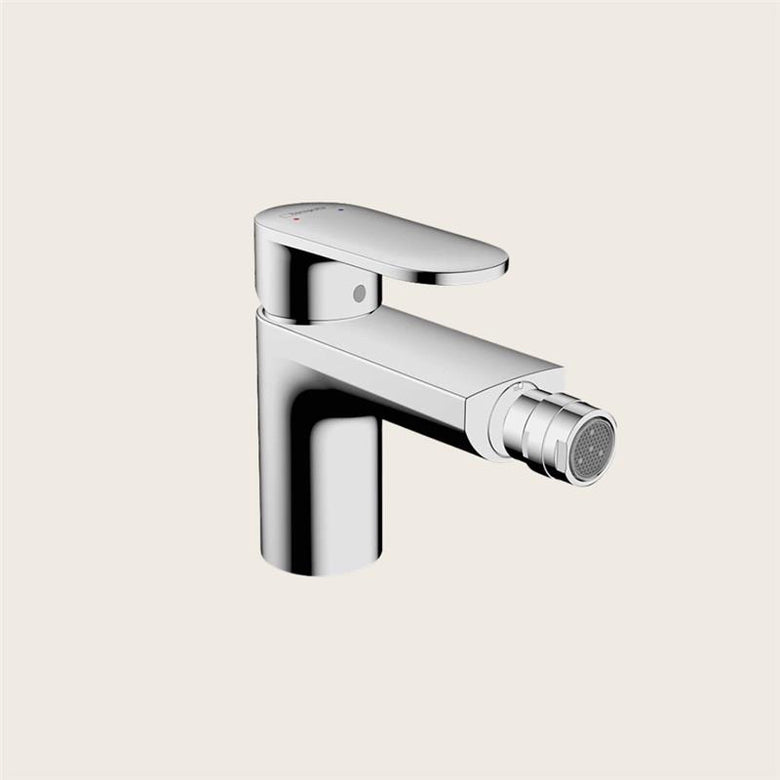 Hansgrohe Vernis Blend Miscelatore Bidet Con Saltarello in lucido, vista frontale della maniglia e della bocca di erogazione
