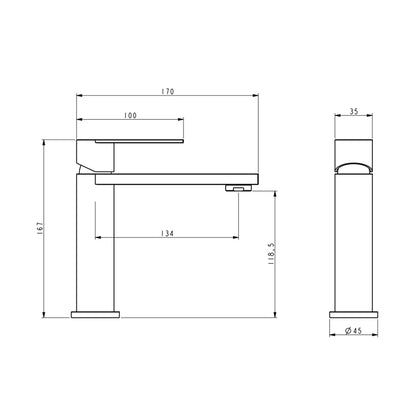 Miscelatore Lavabo in acciaio inox visto dall'alto con scarico e interno visibili - Exagonshop