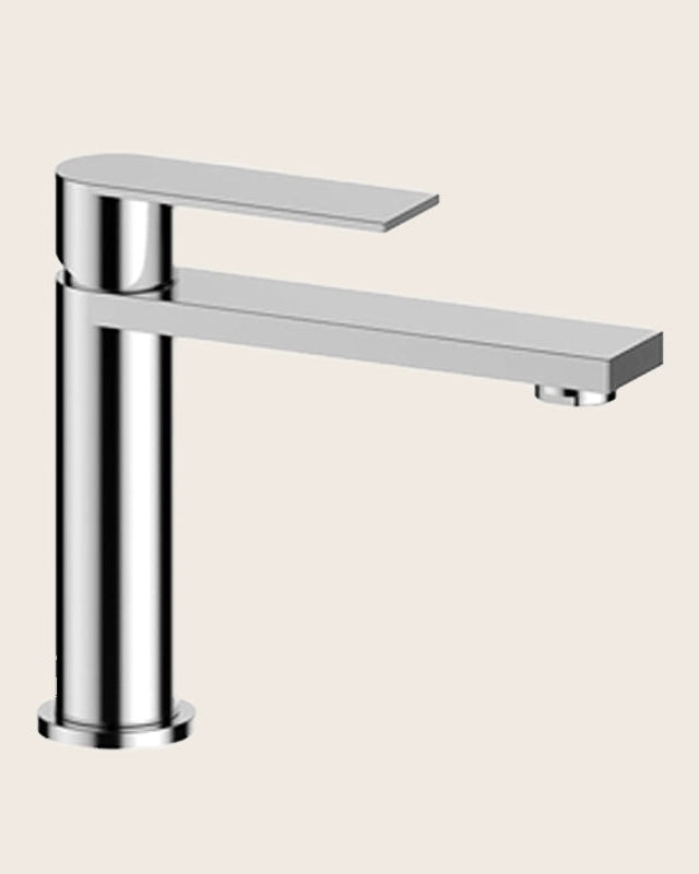 Miscelatore Lavabo in acciaio inox, vista frontale su sfondo bianco - Exagonshop