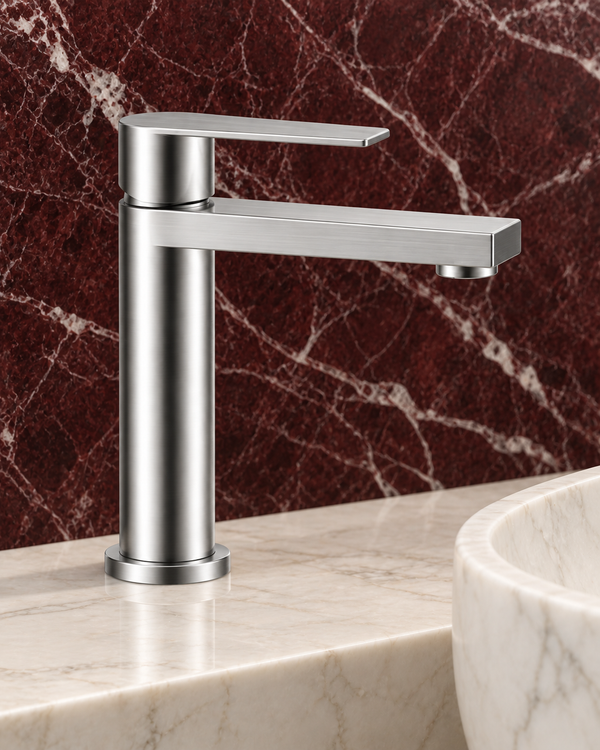 Miscelatore Lavabo Senso Acciaio Inox AISI 316 Satinato con Flessibili – Exagonshop