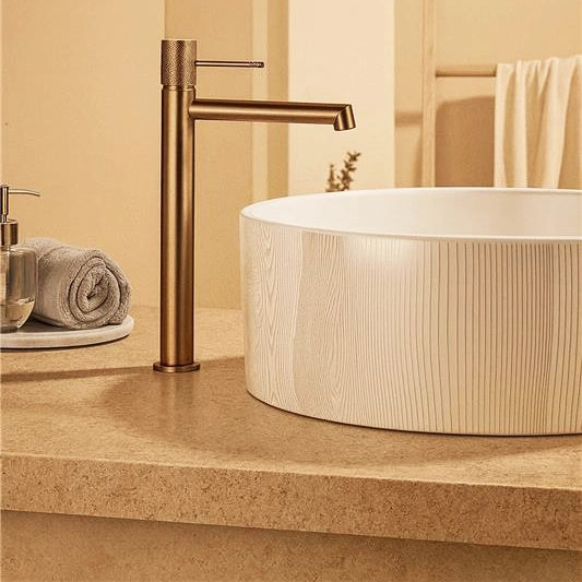 Miscelatore alto lavabo senza scarico in ottone oro rosa spazzolato Melin
