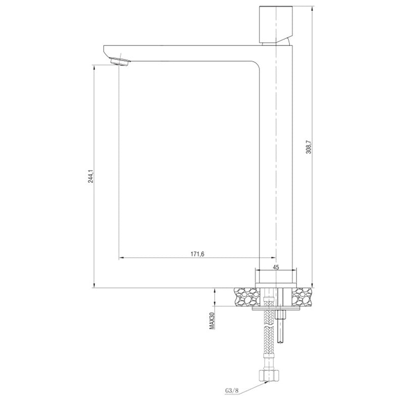 Miscelatore alto per lavabo a ciotola cromo, vista frontale su sfondo bianco - Exagonshop