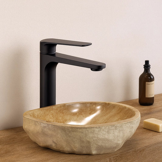 Miscelatore alto per lavabo ciotola senza scarico in ottone nero opaco Momo