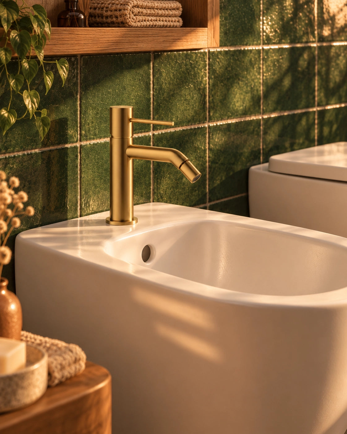 Miscelatore bidet Tokyo oro spazzolato del set CPTOKALTORO, ambientato su bidet