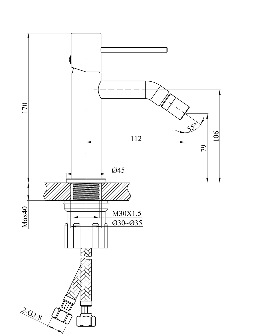 Miscelatore bidet Tokyo in ottone rame spazzolato