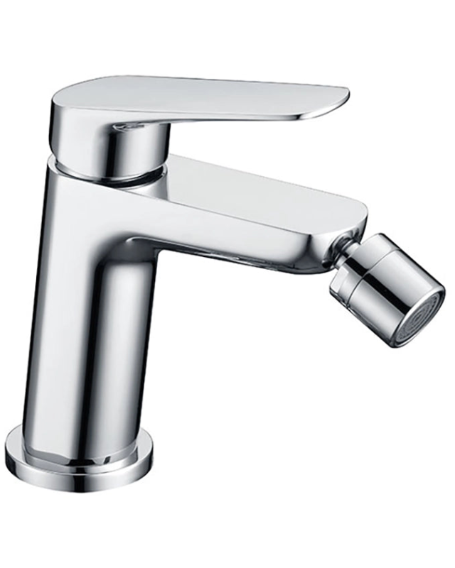 Miscelatore bidet Totem in ottone cromo, dettaglio ravvicinato della finitura e del marchio - Exagonshop