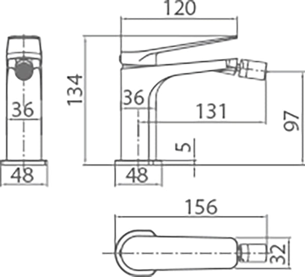 Miscelatore bidet senza scarico in ottone grigio metallico, dettaglio ravvicinato della finitura e del marchio - Exagonshop
