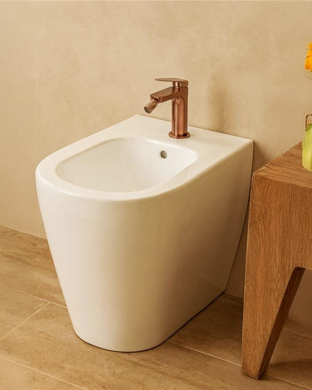 Miscelatore bidet senza scarico in ottone oro rosa, componenti inclusi smontati: corpo incasso, placca e rosone - Exagonshop