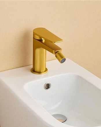 Miscelatore bidet senza scarico in ottone oro spazzolato, componenti inclusi smontati: corpo incasso, placca e rosone...