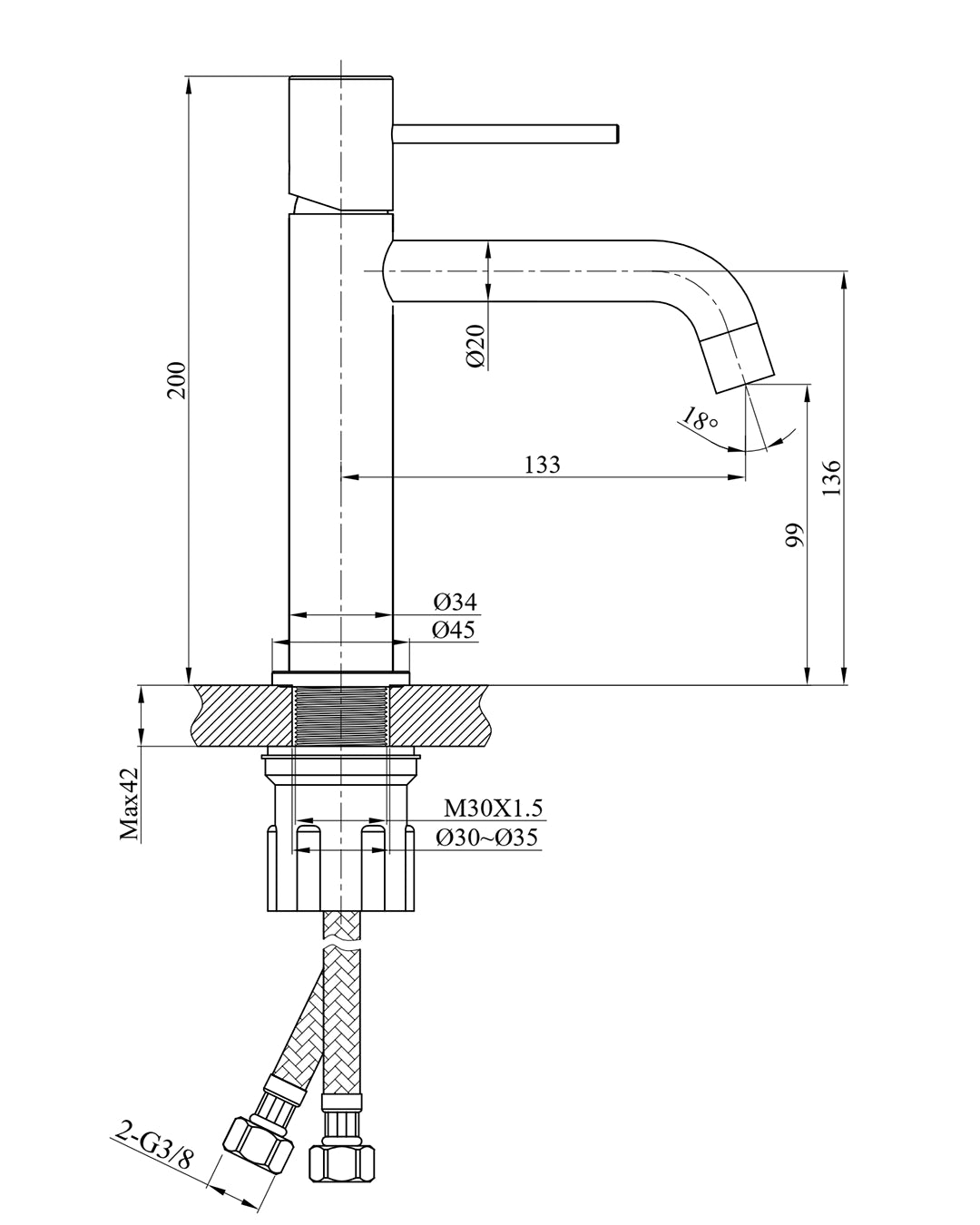Miscelatore lavabo Tokyo in ottone oro spazzolato