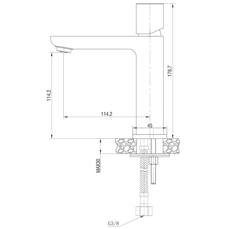 Miscelatore lavabo monocomando cromo Lotus, vista laterale del profilo e della forma - Exagonshop