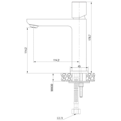 Miscelatore lavabo monocomando cromo Lotus, vista laterale del profilo e della forma - Exagonshop