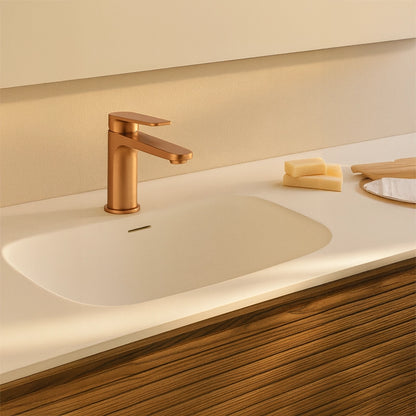 Miscelatore lavabo senza scarico in ottone oro rosa spazzolato Momo