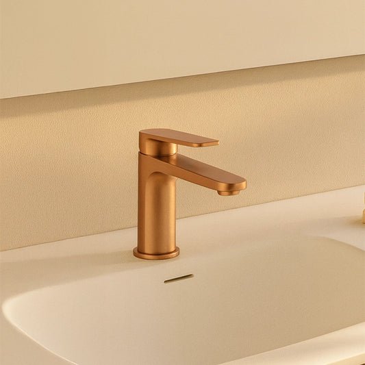 Miscelatore lavabo senza scarico in ottone oro rosa spazzolato Momo