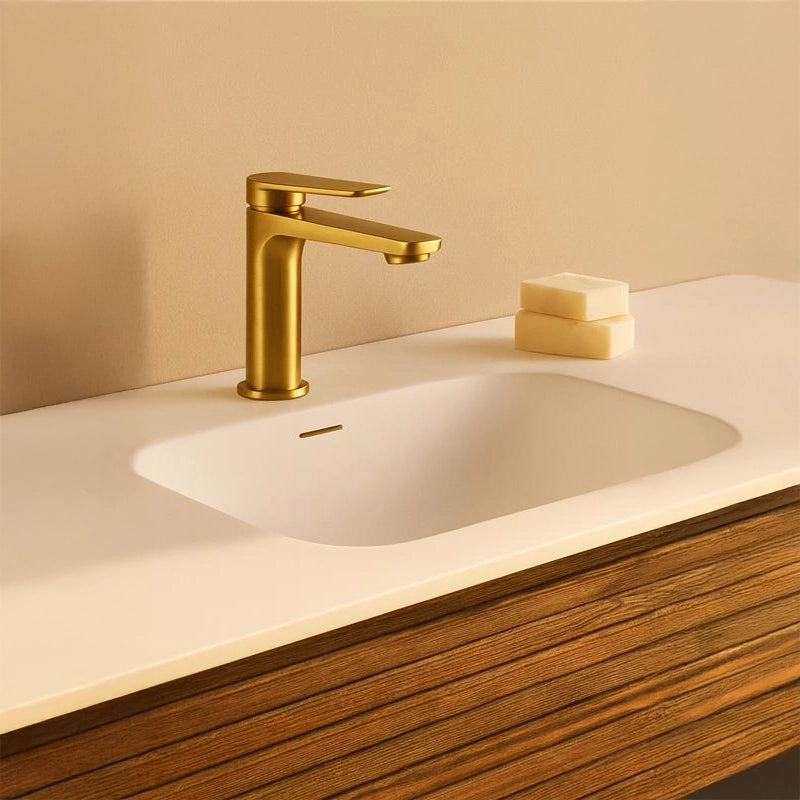 Miscelatore lavabo senza scarico in ottone oro spazzolato Momo