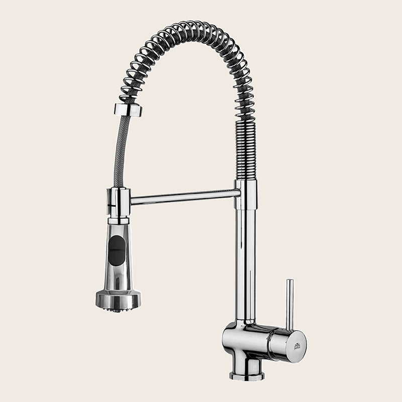 Miscelatore lavello Professionale con doccia flessibile Cromo Lucido in abs e cromato installato su lavello, vista della...