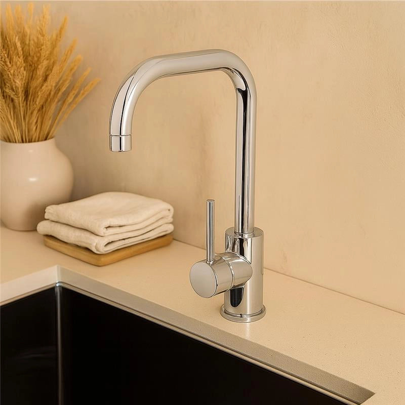 Miscelatore lavello canna svedese per cucina in ottone cromo