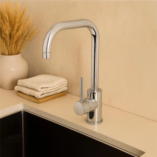 Miscelatore lavello canna svedese per cucina in ottone cromo