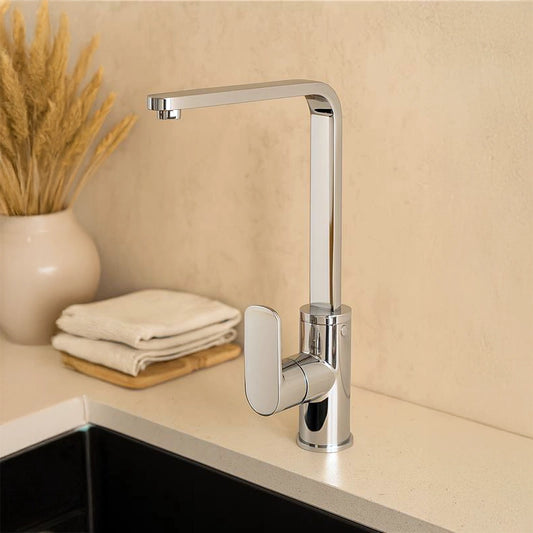 Miscelatore monocomando lavello canna alta quadra cromo Feridras