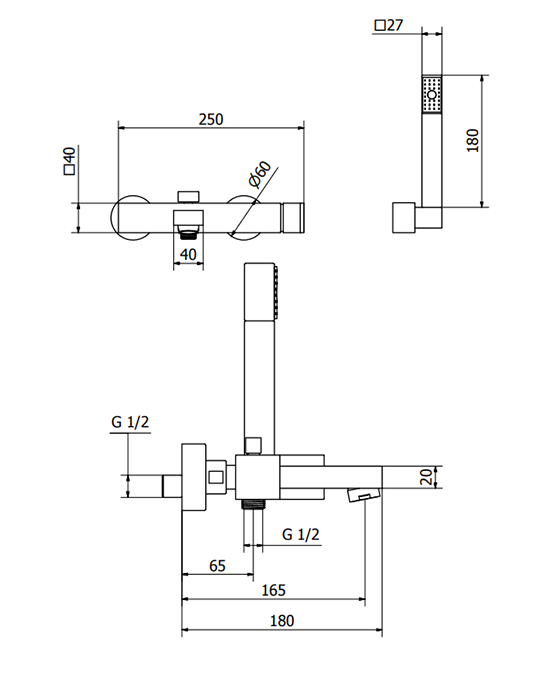 Miscelatore vasca monocomando con doccetta nero opaco PILLAR 9k150 – vista 2