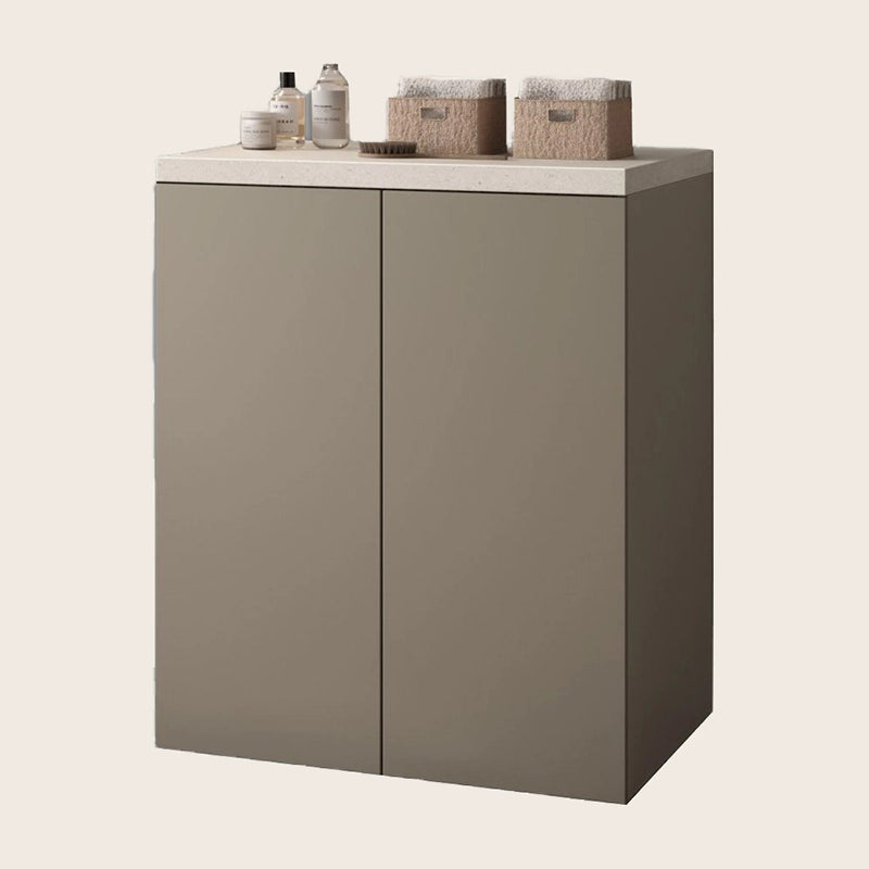 Mobile 71x65 due ante tortora opaco con top pietra installato su lavello, vista della bocca e della leva - Exagonshop