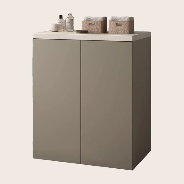 Mobile 71x65 due ante tortora opaco con top pietra installato su lavello, vista della bocca e della leva - Exagonshop