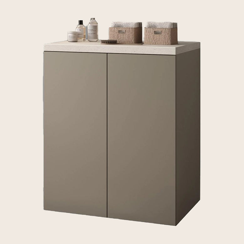 Mobile 71x65 due ante tortora opaco con top pietra installato su lavello, vista della bocca e della leva - Exagonshop