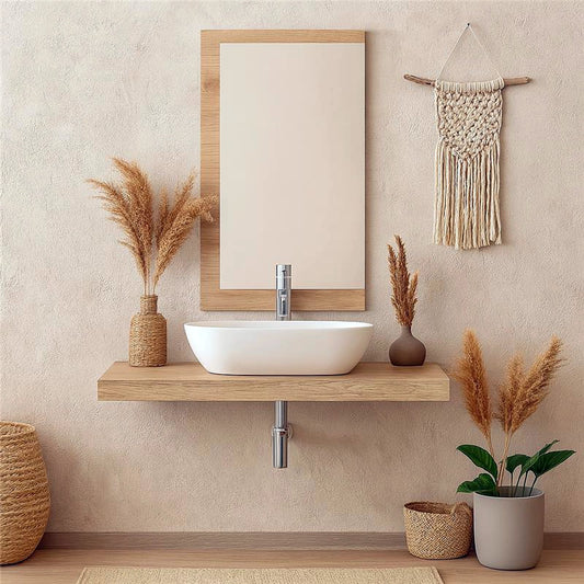 Mobile Bagno 120x50 rovere con mensola lavabo in ceramica e specchio