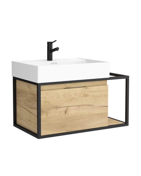 Mobile Bagno 80x46 Regolo rovere africa con lavabo e portasciugamani