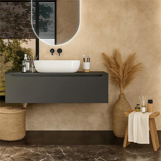 Mobile Bagno Grigio opaco 120x50 Amalfi Con Un Cassetto e Lavabo da appoggio in ceramica