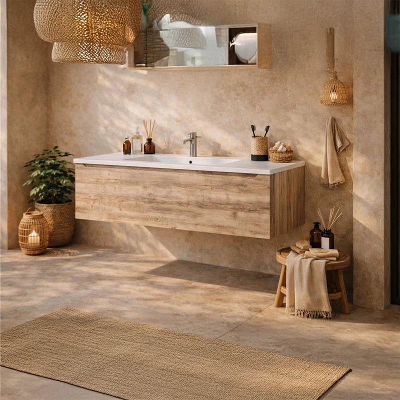 Mobile Bagno Rovere 120x50 Amalfi con lavabo Mineralmarmo lucido