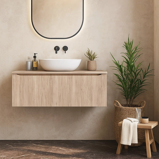 Mobile Bagno Teak 120x50 Amalfi Con Un Cassetto e Lavabo da appoggio in ceramica