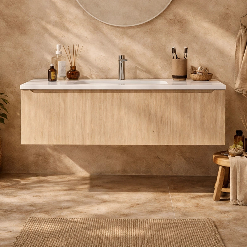 Mobile Bagno Teak 120x50 Amalfi Lavabo In Mineralmarmo