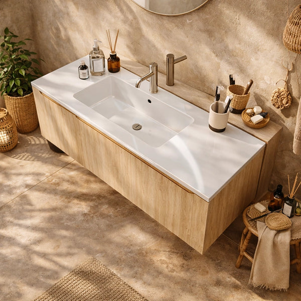 Mobile Bagno Teak 120x50 Amalfi Lavabo In Mineralmarmo