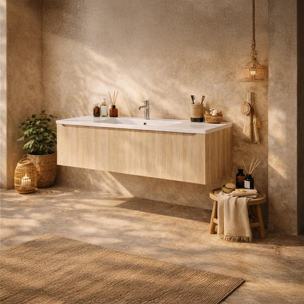 Mobile Bagno Teak 120x50 Amalfi Lavabo In Mineralmarmo