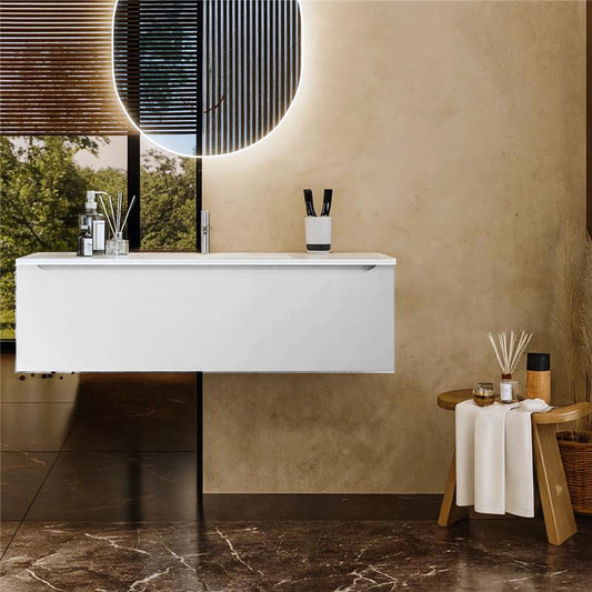 Mobile Bagno bianco opaco 120x50 Amalfi Un Cassetto E Lavabo Integrato In Mineralmarmo