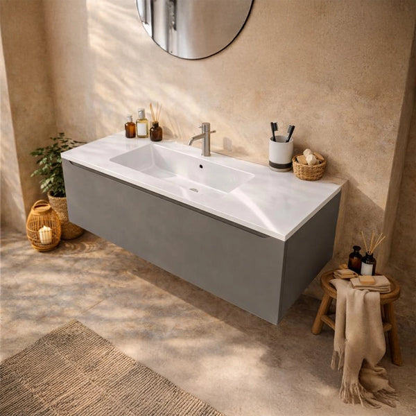 Mobile Bagno grigio opaco 120x50 Amalfi lavabo In Mineralmarmo lucido
