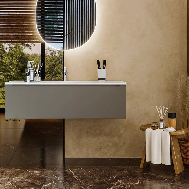 Mobile Bagno grigio opaco 120x50 Amalfi Un Cassetto E Lavabo Integrato In Mineralmarmo