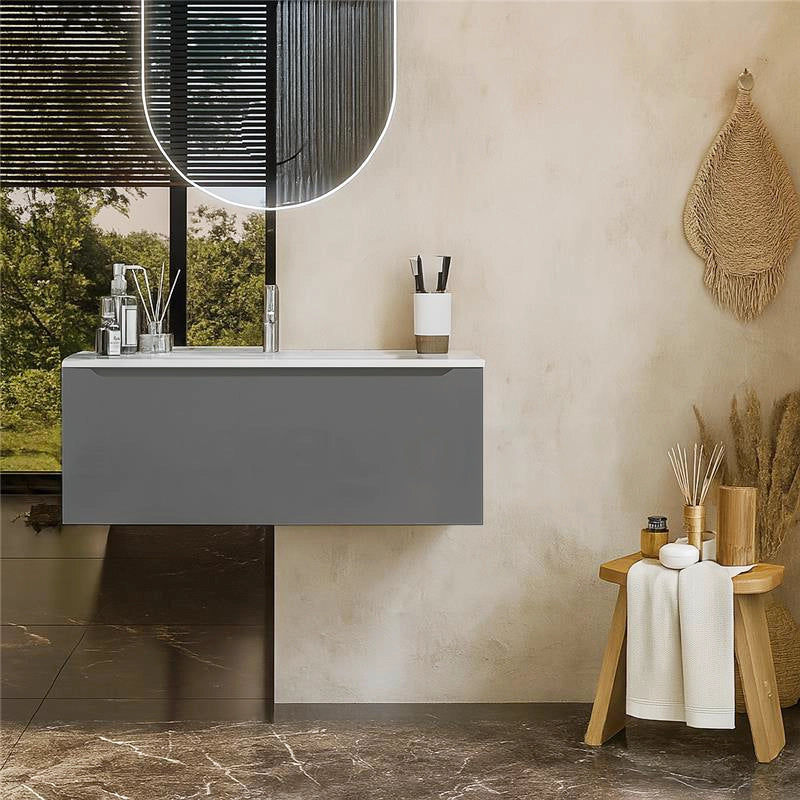 Mobile Bagno grigio opaco 90x50 Amalfi Un Cassetto E Lavabo Integrato In Mineralmarmo