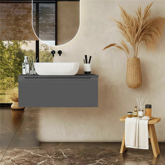 Mobile Bagno grigio opaco 90x50 Amalfi un Cassetto e Lavabo da appoggio in ceramica