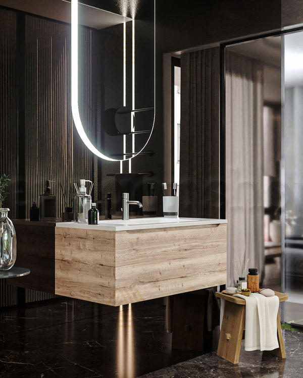 Mobile Bagno rovere 90x50 Amalfi Lavabo Mineralmarmo lucido