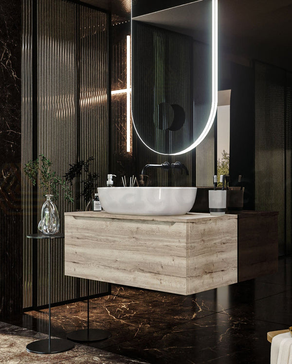 Mobile Bagno rovere 90x50 Amalfi con Lavabo da appoggio in ceramica