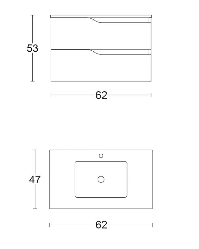 Mobile bagno 60x46 tabacco effetto legno con lavabo Gaia con lavabo e rubinetteria, vista frontale su sfondo neutro...