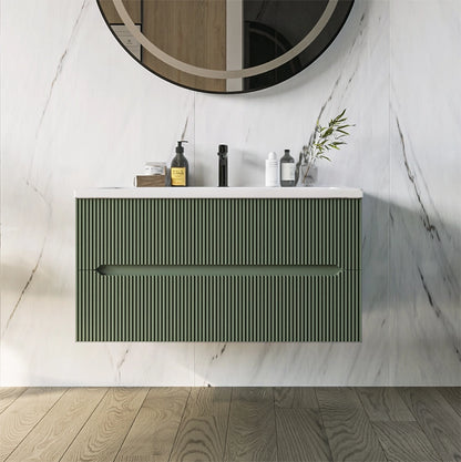 Mobile bagno verde muschio 120x46 cannettato Urbino con lavabo ceramica