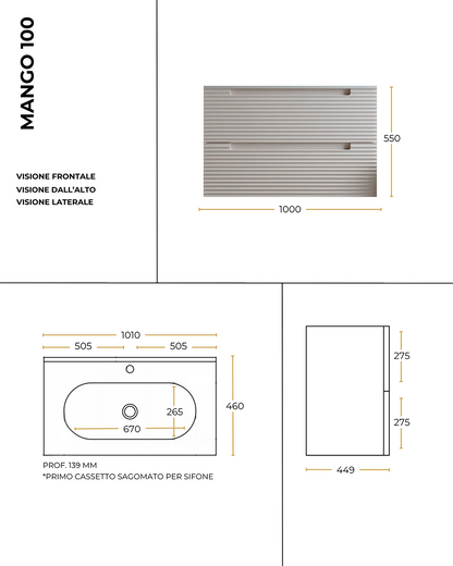 Mobile bagno muschio 100x45 Mango lavabo in ceramica lucida
