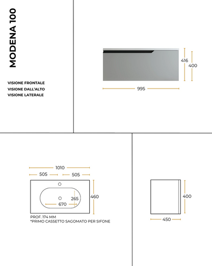 Mobile bagno dark grey 100x45 Modena lavabo in ceramica lucida