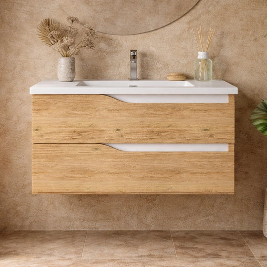 Mobile bagno 100x46 Gaia quercia naturale con lavabo in ceramica