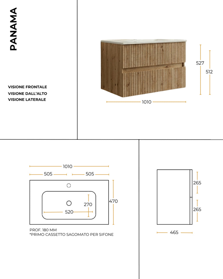 Mobile bagno 100x46 Panama cannettato rovere grigio con lavabo e specchio – vista 6