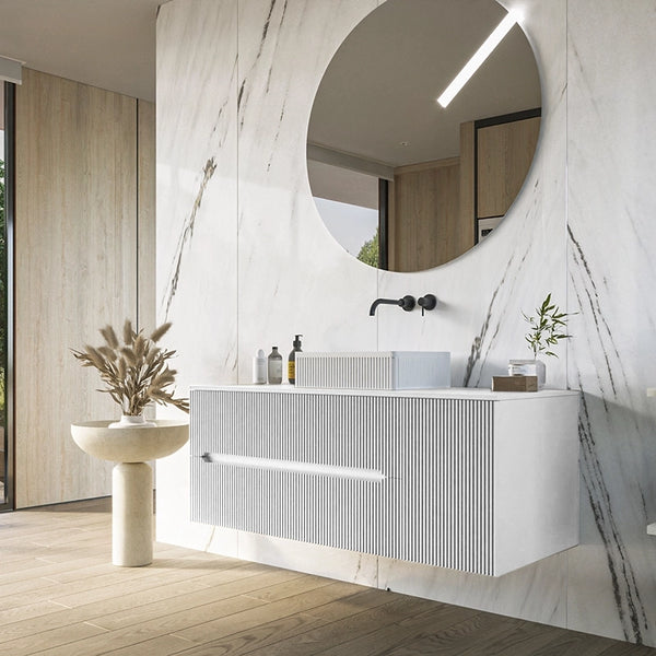 Mobile bagno 100x46 Urbino cannettato bianco opaco con anta e lavabo