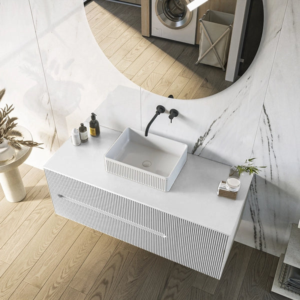 Mobile bagno 100x46 Urbino cannettato bianco opaco con anta e lavabo